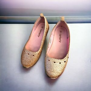 Carter’s Gold Glitter Ballet Flats Dress Shoes With Hearts Girls Sz 13